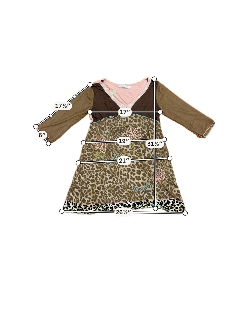 Urban Mango Leopard Floral Embroidered Boho Tunic Dress Size L - Picture 7 of 8